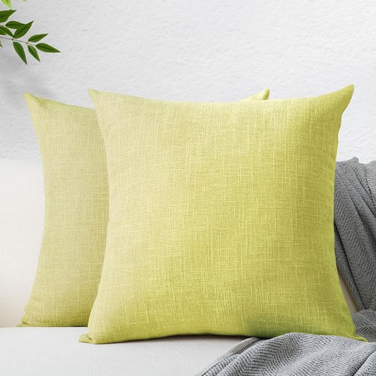 JIUZHEN 18x18 Inch Green Faux Linen Pillow Covers Set of 2, Farmhouse Rustic Decorative Cushion Covers for Sofa Bed, Soft Breathable Washable Zippered Pillowcase