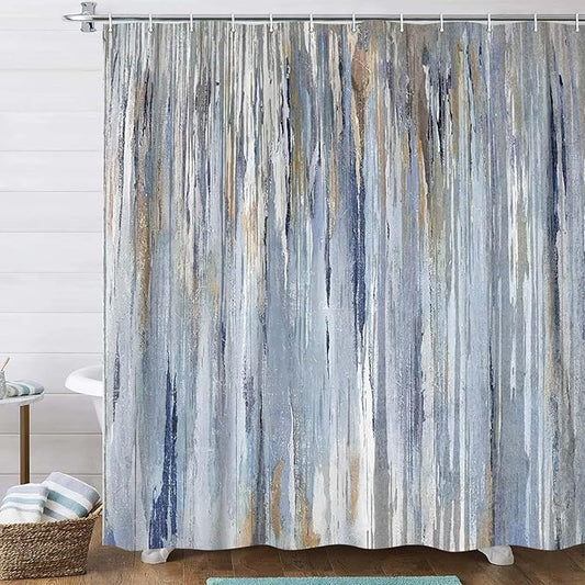 JAWO Abstract Shower Curtain, Modern Aesthetic Abstract Stripe Shower Curtain Set for Bathtub Bathroom, Gray Blue Brown Contemporary Abstract Painting Fabric Shower Curtains,Blue,60X70