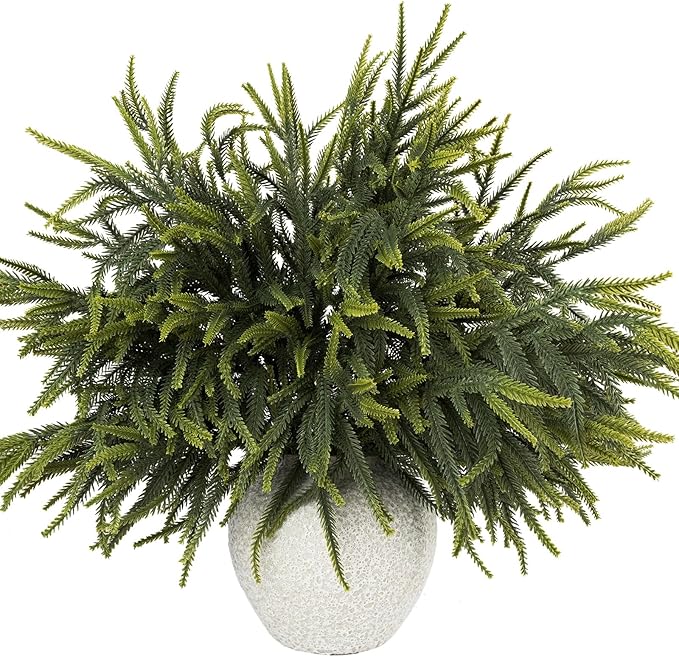 N&T NIETING 24in Christmas Norfolk Pine Branches Pine Artificial Christmas Branches Real Touch Faux Norfolk Pine Stems for Xmas Indoor Outdoor Home Decor DIY Crafts (18 Pcs)