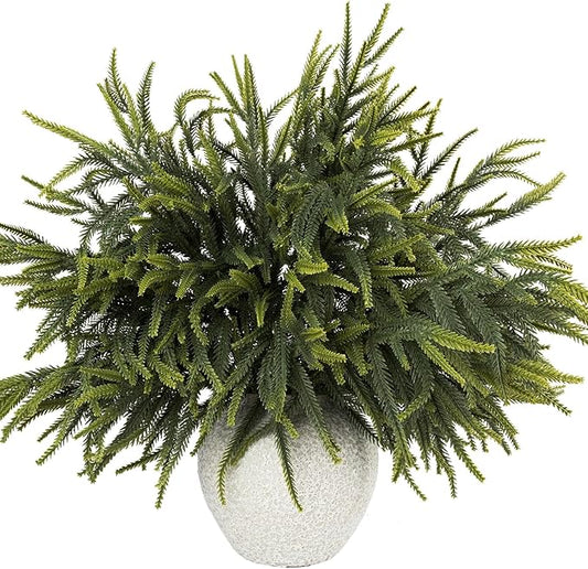 N&T NIETING 24in Christmas Norfolk Pine Branches Pine Artificial Christmas Branches Real Touch Faux Norfolk Pine Stems for Xmas Indoor Outdoor Home Decor DIY Crafts (18 Pcs)