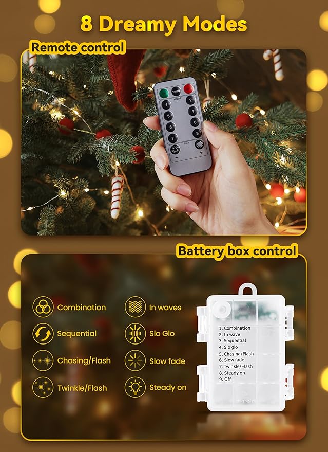Minetom Fairy Lights Battery Operated with Remote, 33Ft 100 LED Waterproof String Lights Indoor Outdoor, Starry Twinkle Light for Christmas Home Bedroom Wedding DIY Centerpiece Decor