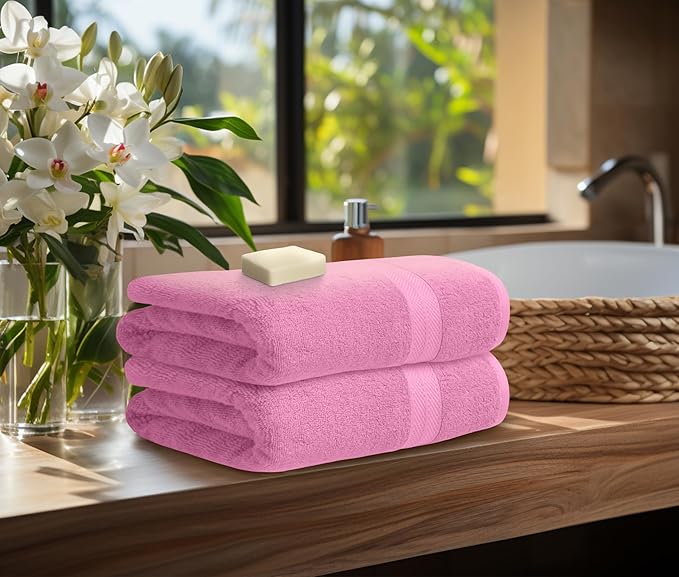 Avalon Towels Luxury 8 Piece Pink Towels Set, 2 Bath Towels, 2 Hand Towels and 4 Washcloths, 600 GSM 100% Ring Spun Cotton Highly Absorbent Pink Bathroom Towels, Ideal for Hotel, Spa and Gym