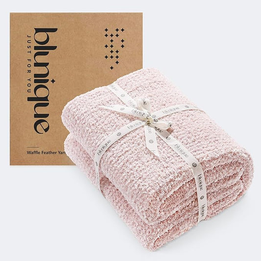 Super Soft Throw Blanket 60 x 80 Inches, Half-Side Plush Fuzzy Blanket for Couch, Sofa, Bed & Chair, Warm Cozy Lightweight Knit Blanket for Fall & Winter, Pink