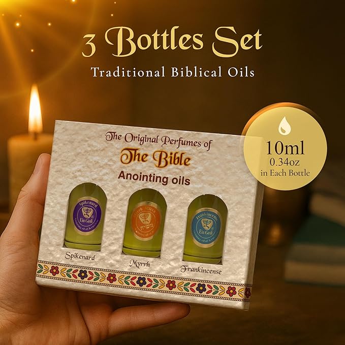 Anointing Oil for Prayer 3 Bottles Set 10ml/0.34oz Each Bottle - The Original Perfumes of The Bible - Frankincense, Myrrh and Spikenard Made in The Holy Land - by Ein Gedi