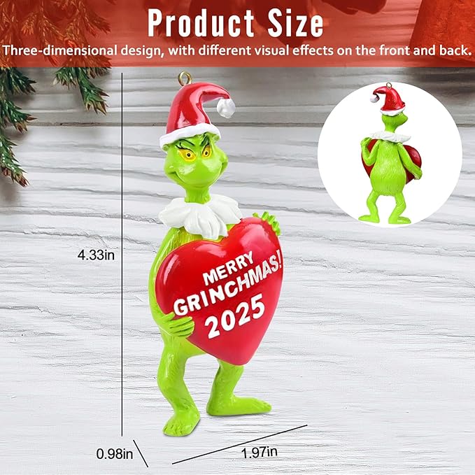 2025 Christmas Ornaments, 3D Christmas Hanging Ornament, Funny Christmas Tree Decorations, Hanging Accessories Outdoor Indoor Decor, Gift for Friends Families Neighbors (Green)