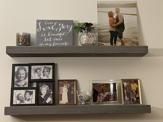 joelsantiques - 30 Inch Wooden Floating Shelves for Wall - 30x6x2 in - Made of Natural Wood - Long Heavy Duty Rustic Wall Shelves for Bedroom - Perfect for Living Room, Kitchen - Gray, Grey