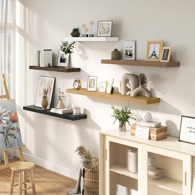 Dreamland 48 Inches Floating Shelves for Wall, 9.3" Deep Long Floating Shelves Set of 1, Large Display & Storage Shelf, Wall Shelf for Bathroom Bedroom Living Room Kitchen Office, Black