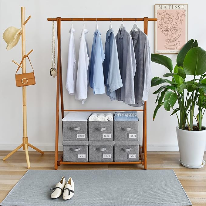 GRANNY SAYS Fabric Bins with Lids, Storage Baskets for Closet Organization, Decorative Storage Containers with Label Holder, Shelf Bins for Organizing Clothes, Dark Gray, 3-Pack