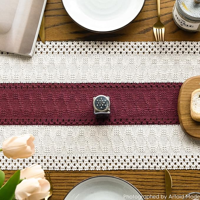 Artoid Mode Red Farmhouse Rustic Table Runner, Seasonal Holiday Hollow Kitchen Dining Table Decoration for Home Party Decor 12x90 Inch