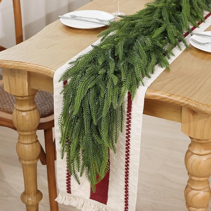 Christmas Norfolk Pine Garlands - 6ft Artificial Garland Faux Green Fake Pine Needles Garland for Fireplace,Table,Window,Stairs,Mante,Holiday Indoor Outdoor Xmas Decor(1PCS)
