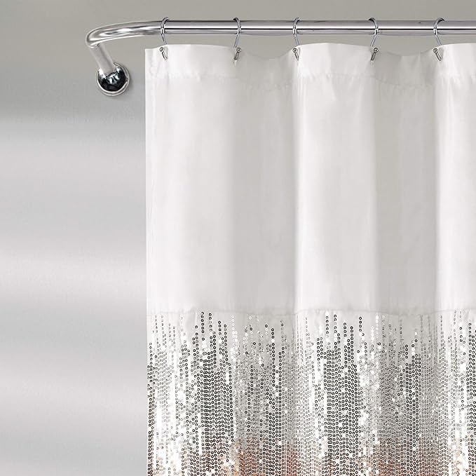 Lush Decor Night Sky Shower Curtain, Single, 72" W x 72" L, White & Blush - Sequin Shower Curtain - Sparkly Color Block Bath Curtain - Modern Glam Bathroom Decor