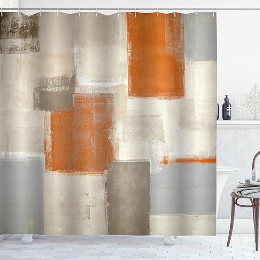 Orange and Grey Shower Curtain Abstract Painting Modern Shower Curtains for Bathroom Waterproof Polyester Fabric Bathroom Curtain 72 x 72 Inch with 12 Plastic Hooks