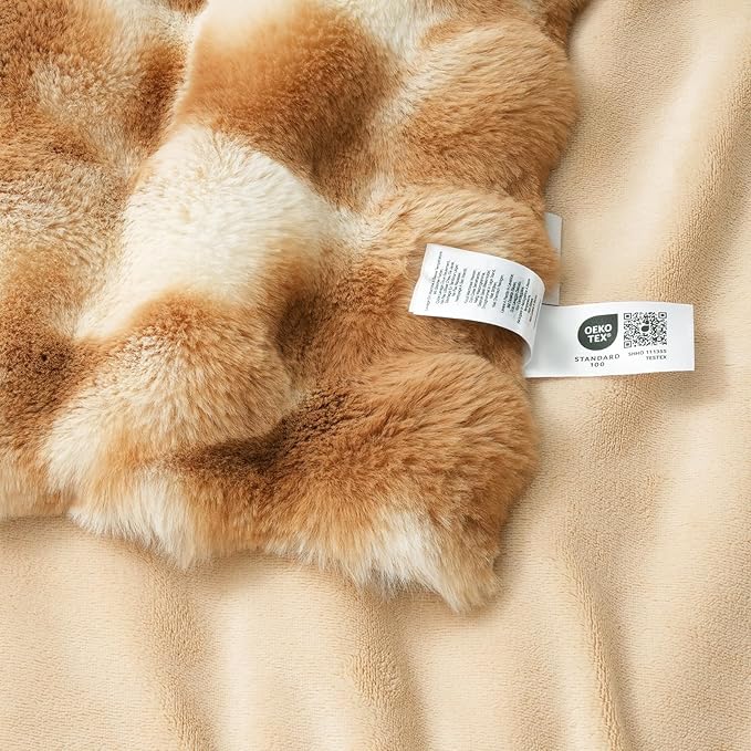 Amélie Home Faux Fur Throw Blanket for Couch, Ultra Soft Fuzzy Plush Bubble Throw for Sofa, Living Room & Home Decor, 50"x60", Tie-dye Kahki