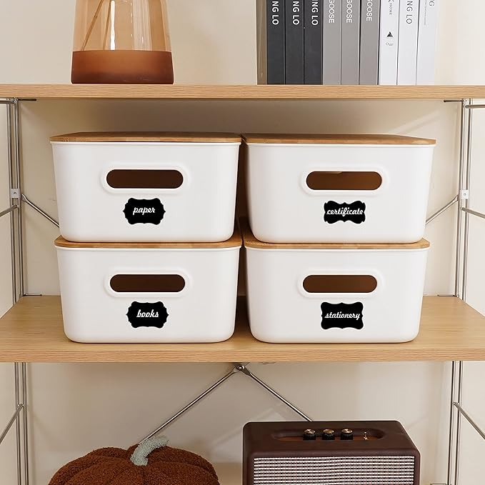 Citylife 2 PCS Storage Bins with Bamboo Lids Plastic Storage Containers for Organizing Stackable Storage Box with Handle, 15.16 x 10.79 x 5.83 inch