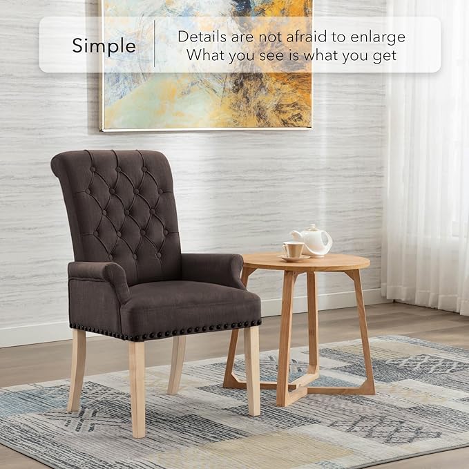 AODCHR Upholstered Fabric Accent Dining Chair Set of 5, Elegant Tufted Dining Room Chairs, Kitchen Room 1 Arm with 4 Armless, Brown