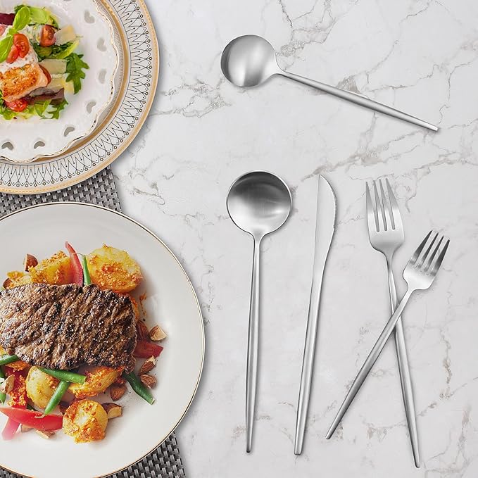40-Piece Stainless Steel Flatware Set - 8-Piece Service, Satin Finished & Dishwasher Safe