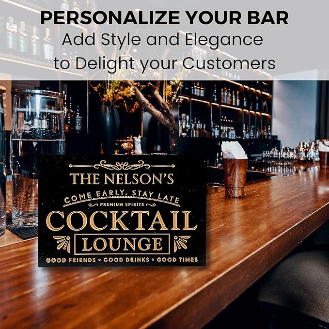 Custom Bar Sign - Choice of Size, Fonts, and Colors | Personalized Cocktail Lounge Bar Decor, Personalized Bar Signs for Home Bar, Home Bar Decor, Bar Wall Decor, Bar Decorations | True Stock Studios