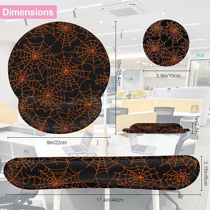 Halloween Spider Web Ergonomic Wrist Support Keyboard Mouse Wrist Rest Set, Computer Office Comfortable Wrist Rest for Mouse Easy Typing