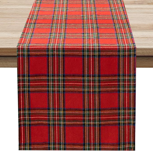 Softalker Christmas Checkered Tartan Table Runner - Red Buffalo Plaid Xmas Stain Resistant Washable Table Decoration for Dining/Parties/Holiday Decor, 13 x 108 Inch