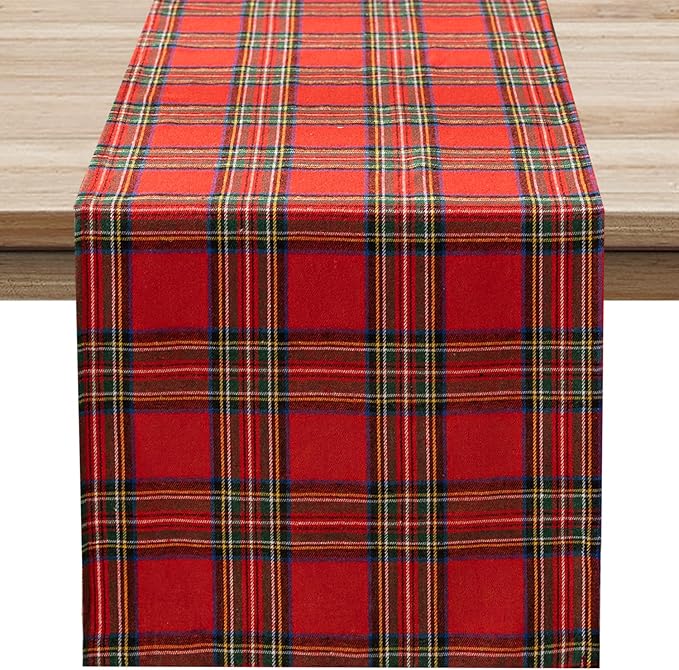 Softalker Christmas Checkered Tartan Table Runner - Red Buffalo Plaid Xmas Stain Resistant Washable Table Decoration for Dining/Parties/Holiday Decor, 13 x 70 Inch