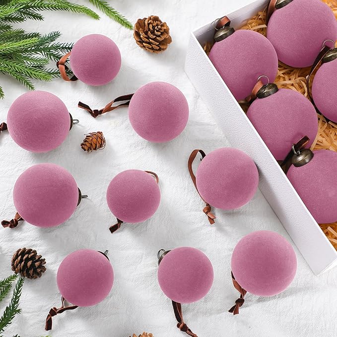 36 Pcs Velvet Christmas Balls Bulk - Flocked Christmas Tree Ball Ornaments Hanging Decoration for Xmas Tree, Wreath, Home or Party Decorations, 2.36", 2.76", 3.15"(Taro Purple)