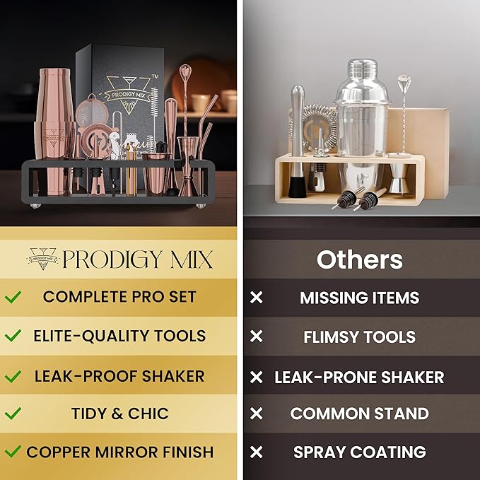 Elite Mixology Bartender Kit 20-Piece Boston Cocktail Shaker Set for Mixing with Stand- Indestructible Bar Accessories Bartending Kit, Cocktail Bar Set, Bartender Set, Bonus Recipe Cards Bar Tools
