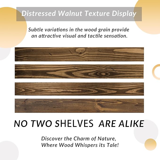 Floating Shelves 60 inch Long 8 "deep Set of 2, Heavy Duty Wood Wall Mounted Shelves for Bathroom Living Room Kitchen,Book Shelves with Thickened Hidden Bracket-Distressed Walnut