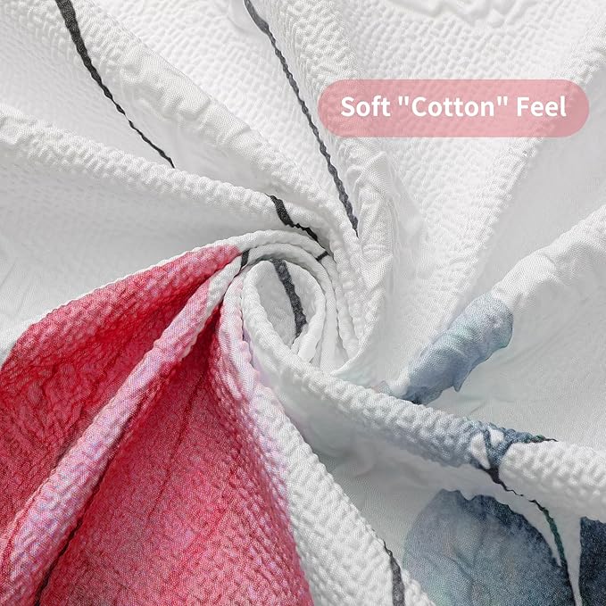 QiyI Extra Long Shower Curtain 72 x 84, Modern Watercolor Floral Bath Curtain, 3D Embossed Texture Peach Pink Flower Cloth Bathroom Curtains, Waterproof Fabric Farmhouse Shower Curtain Set with Hooks