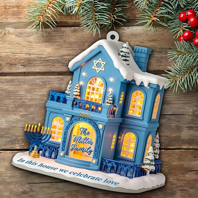 Personalized Hanukkah Ornaments for Tree - House Warming Gifts New Home Ornament 2025, Custom 2D Family Christmas Ornaments, Merry Chrismukkah Jewish and Christian Gift Idea