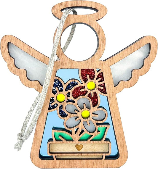 3.5" (H) Red, White & Blue Guardian Angel Ornament - Patriotic Election 2024 Decor - 4th of July Decorations for Home - Flowers