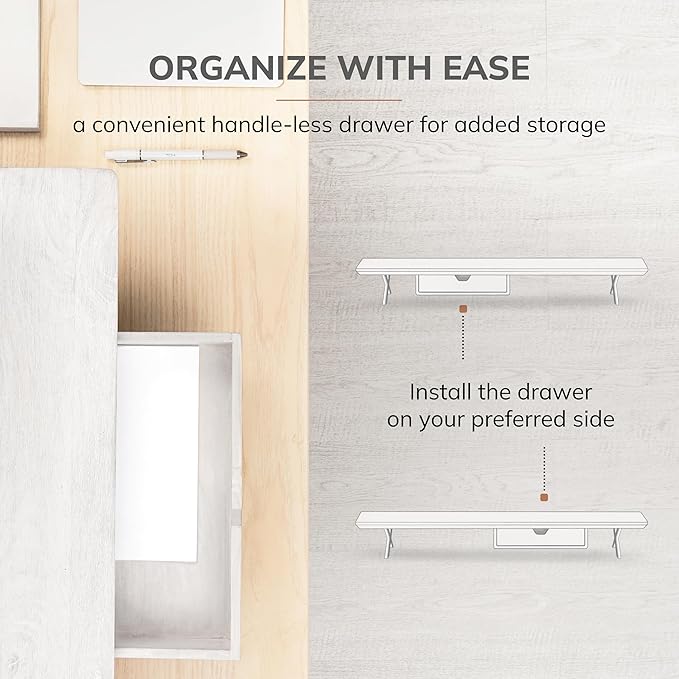 Anji Mountain Monitor Stand - Desktop Organizer & Laptop Riser, Ergonomic Monitor Riser, Space-Saving Monitor Stand for Desk, Durable Construction, Easy Assembly, Ideal for Home & Office,White Wash