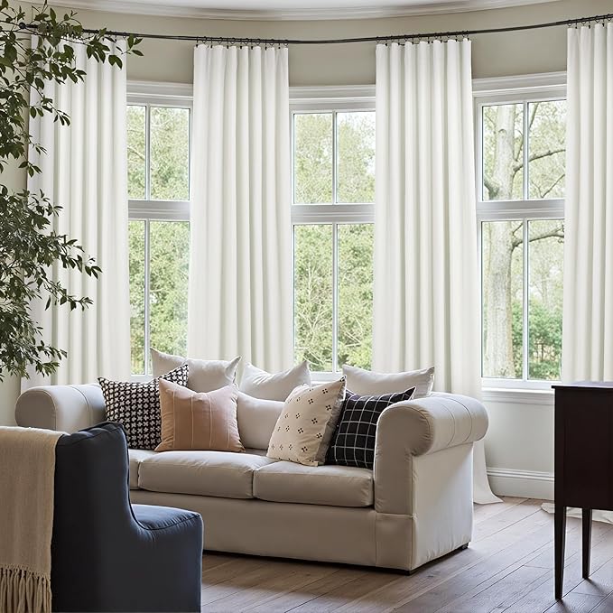102 Inch Blackout Curtains 2 Panel Set Length Modern Decorative Dark Out Curtain for Bedroom Heat Cold Blocking Window Thermal Insulating Ceiling Drape for Living Room 102 Inches Long Ivory Off White