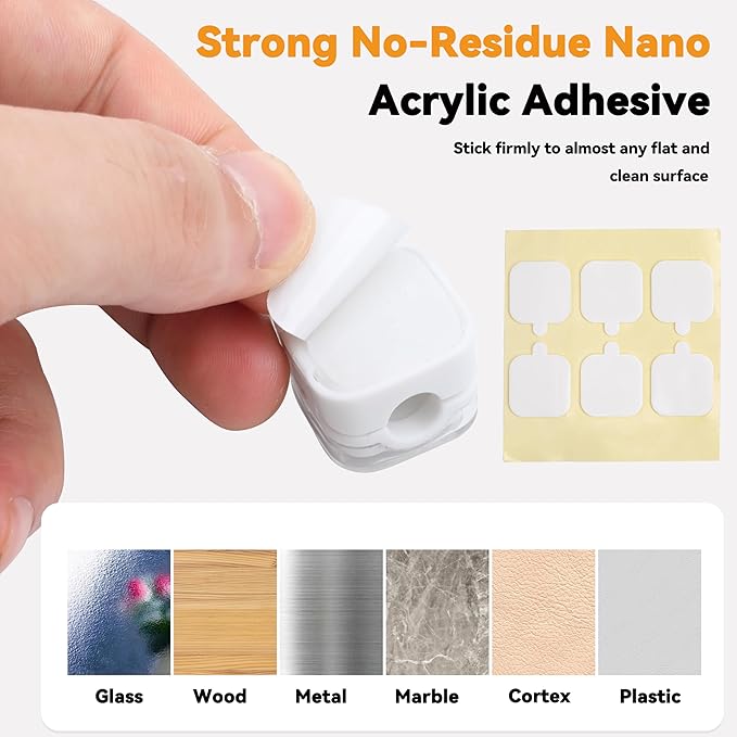 6 Pcs Cable Management Clips for Home Office Desk Cord Keeper Organizer Accessories Charger USB Wire Organizer Cord Holder for Nightstand Automotive (White)