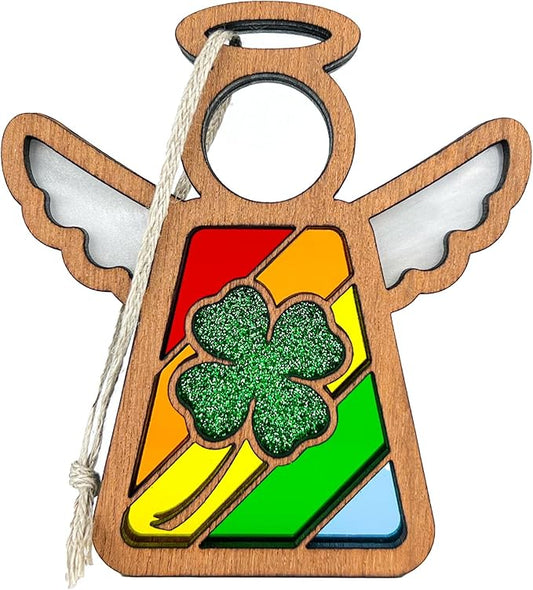 Rainbow Baby Ornament - Lucky Four Leaf Clover Suncatcher - Irish Blessing Decor - Angel Ornaments for Christmas Tree - 3.5" (H)