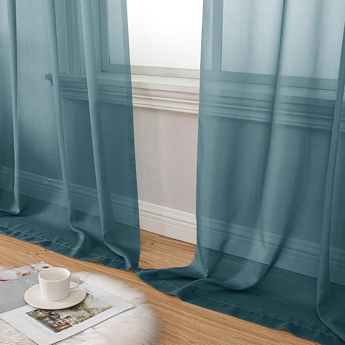 Aiyufeng Dusty Blue Sheer Curtains 96 Inches Long 2 Panels Set, Light Filtering Soft Airy Voile Rod Pocket Dusty Blue Sheer Window Drapes for Bedroom Living Room, Each 42Wx96L Inches
