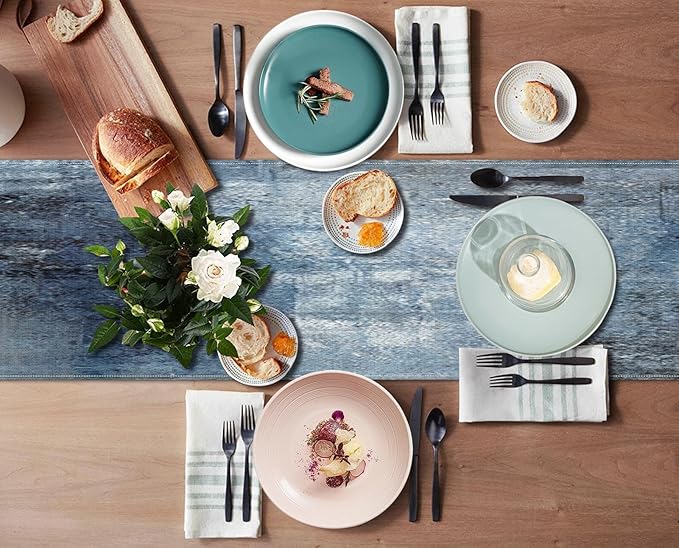 Emvency Farmhouse Style Table Runner, Abstract Art Painting Denim Blue Table Runners for Kitchen Coffee Table Family Dinners Holiday Parties Wedding Events Decor(13x72 inch)