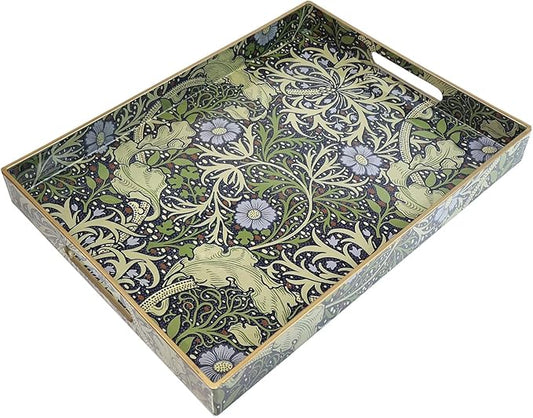 Spsyrine Serving Tray with Handles, Plastic Decorative Tray for Coffee Table, Living Room, Home Decor, Seaweed