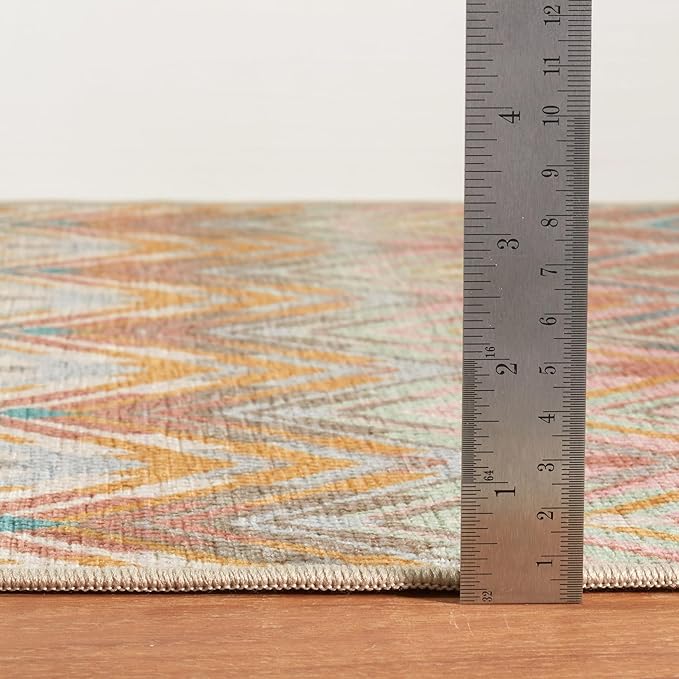 Dash & Albert Seneca Blue Machine Washable Rug, 7.5 X 9.5 Feet, Multicolored Graphic Pattern