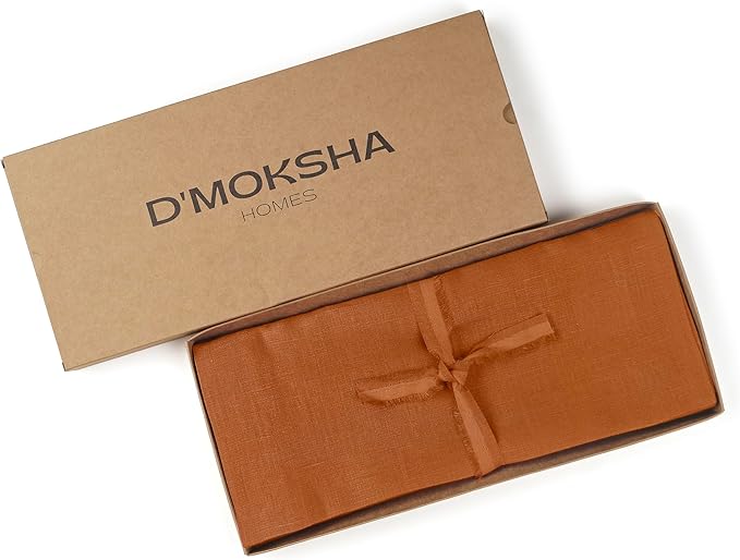 D'Moksha Homes Linen Rust Table Runner 36 Inches - 100% Pure Linen Small Table Runner 14 x 36 Inch for Dresser, Coffee Tables, Fall and Halloween-Machine Washable