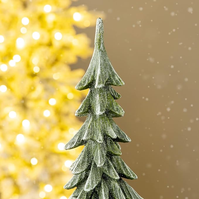 glitzhome Hand-Painted Resin Christmas Tree Tabletop Xmas Holiday Centerpiece Decoration, 14.75" H, Green