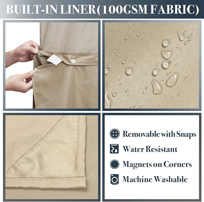 N&Y HOME Waffle Weave Shower Curtain with Snap-in Fabric Liner Set, 12 Hooks Included - Hotel Style, Water-Repellent & Washable, Mesh Top Window - 71x72, Linen