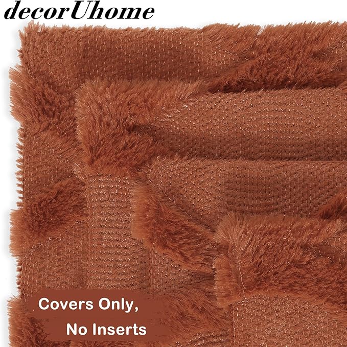 decorUhome Set of 4 Rust Throw Pillow Covers 16x16 Inch, Neutral Decorative Soft Plush Faux Wool Couch Pillow Covers, Farmhouse Pillow Cases for Living Room Bed Sofa