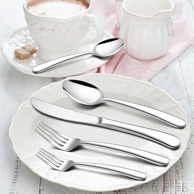Herogo Heavy Duty Stainless Steel Silverware Set, 60-Piece Fancy Flatware Cutlery Set for 12, Modern Tableware for Home Restaurant Wedding, Heavy Eating Utensils, Mirror Polished, Dishwasher Safe