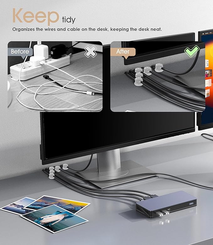 8 Pack Magnetic Cord Organizer [Locking Cable Rotatable] Cable Clips, Nearockle Upgraded Strong Magnetic Cord Holder, Adhesive Wire Keeper Cable Management for Desk,Car,Nightstand,Office,Home(Clear)