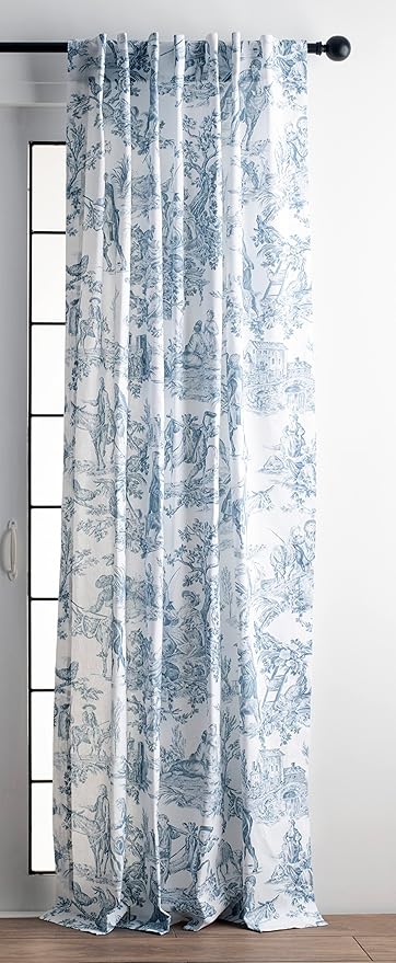 Maison d' Hermine Curtains for living room 100% Cotton 96 inch length Two Panels Light Filtering Toile Curtains for Bedroom with rod and loop Pockets (The Miller Blue (White Background), 50"W x 96"L)