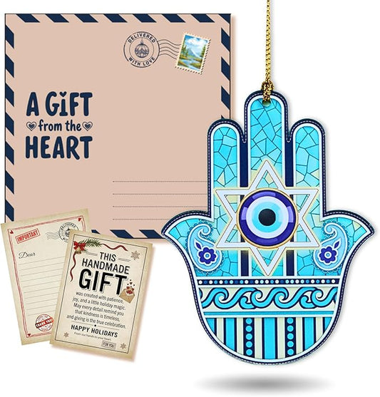 Hanukkah Ornament Hamsa Hand Jewish Gifts – Star of David Ornament Acrylic, Judaica Holiday Decor, Jewish Christmas Ornament for Tree, Spiritual Gifts for Home (Hamsa Hand ver 2)