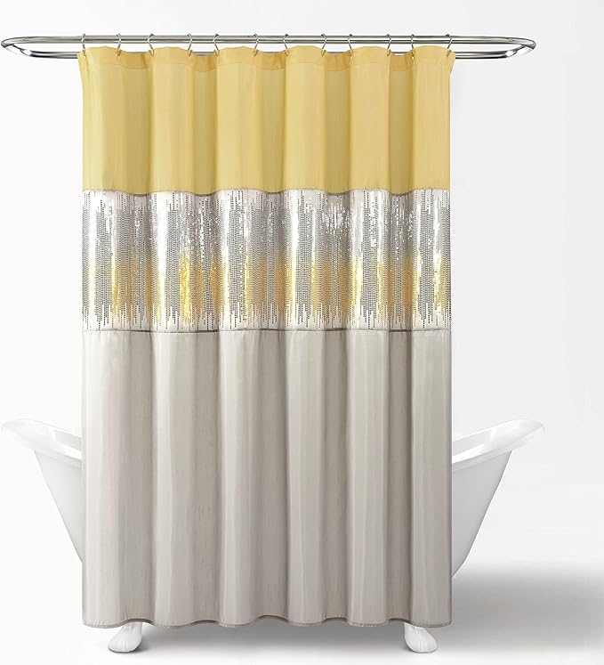 Lush Decor Night Sky Shower Curtain, 72" x 72", Yellow & Gray