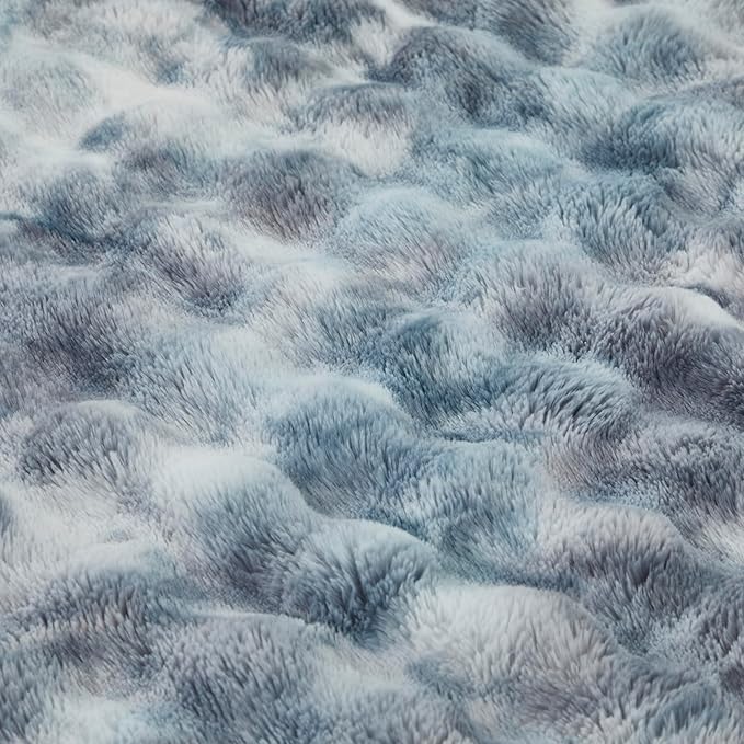 Faux Fur Throw Blanket for Couch Cozy Fuzzy Soft Plush Thick Fluffy Fleece Bubble Blanket for Sofa Bedroom Living Room, 63x79 Inches Tie-Dye Silver Gray