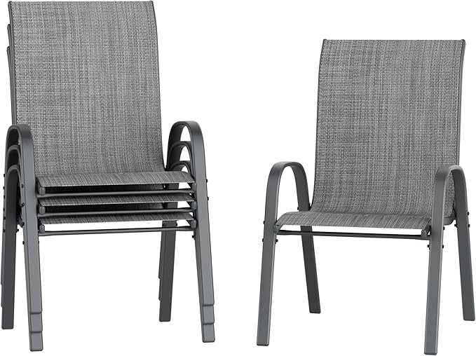 Amopatio Patio Chairs Set of 4, Breathable Garden Outdoor Furniture for Backyard Deck,Outdoor Stackable Dining Chairs for All Weather, Dark Grey