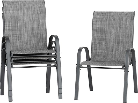 Amopatio Patio Chairs Set of 4, Breathable Garden Outdoor Furniture for Backyard Deck,Outdoor Stackable Dining Chairs for All Weather, Dark Grey